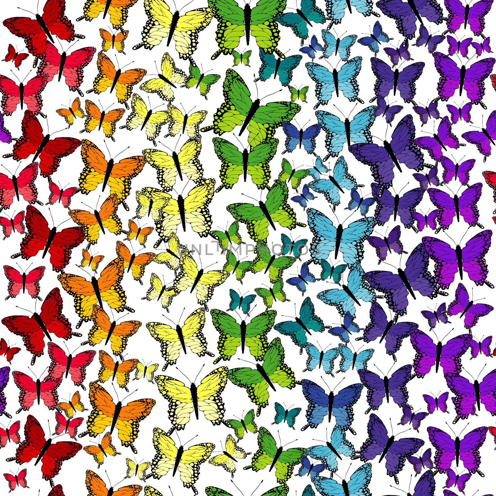 Seamless pattern with rainbow colors butterflies