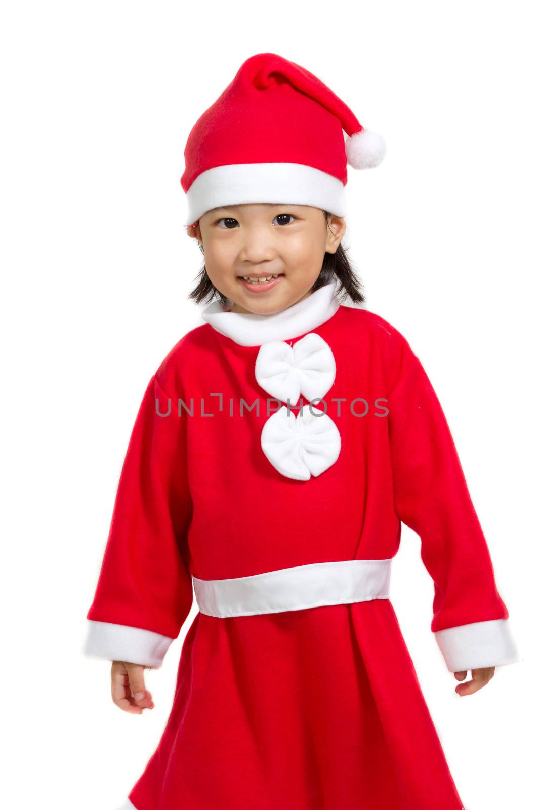 Asian Chinese santa girl in white background