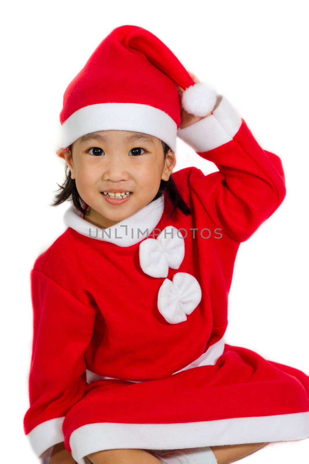 Asian Chinese santa girl in white background