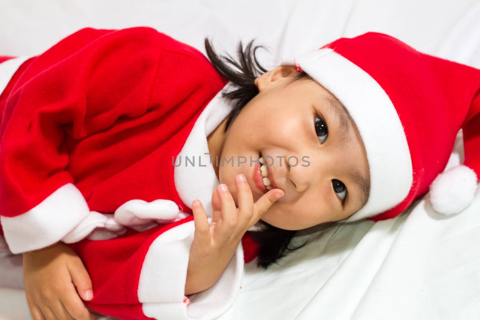 Asian Chinese santa girl in white background