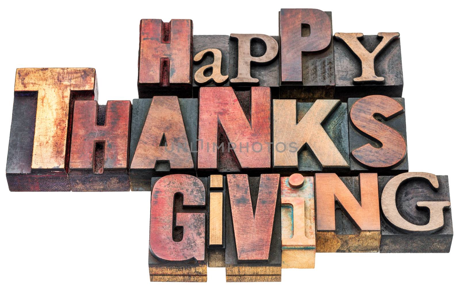 Happy Thanksgiving sign in wood type by PixelsAway