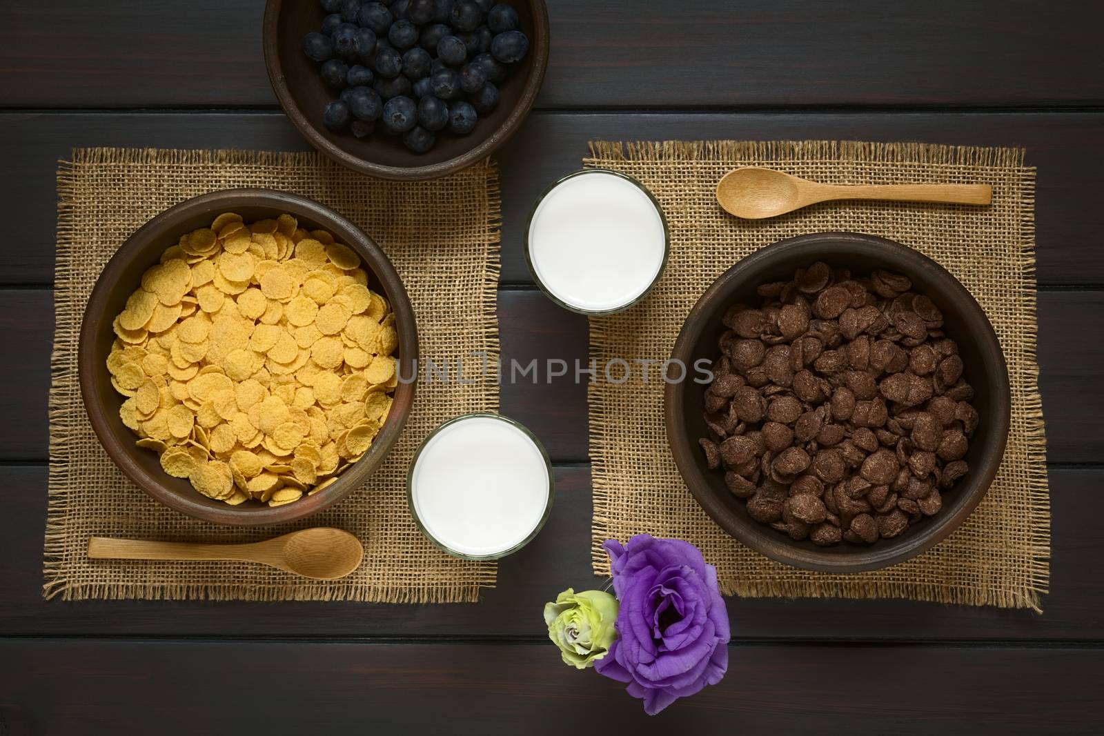 Chocolate and Simple Corn Flakes Breakfast Cereal by ildi