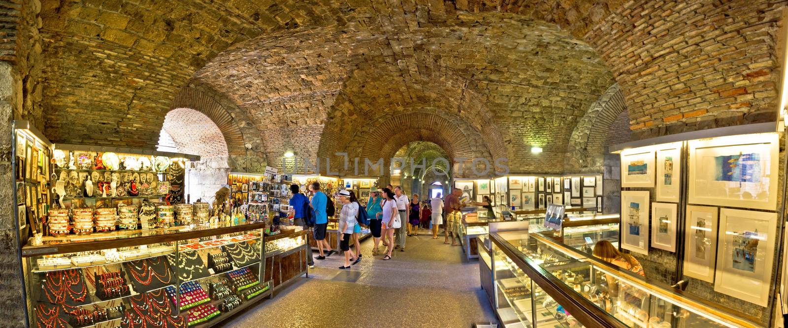 Split, Croatia, March 28, 2015: Roman Emperor Diocletian palace catacombs in Split, Dalmatia, Croatia panoramic view. Diocletian's palace is UNESCO world heritage site.