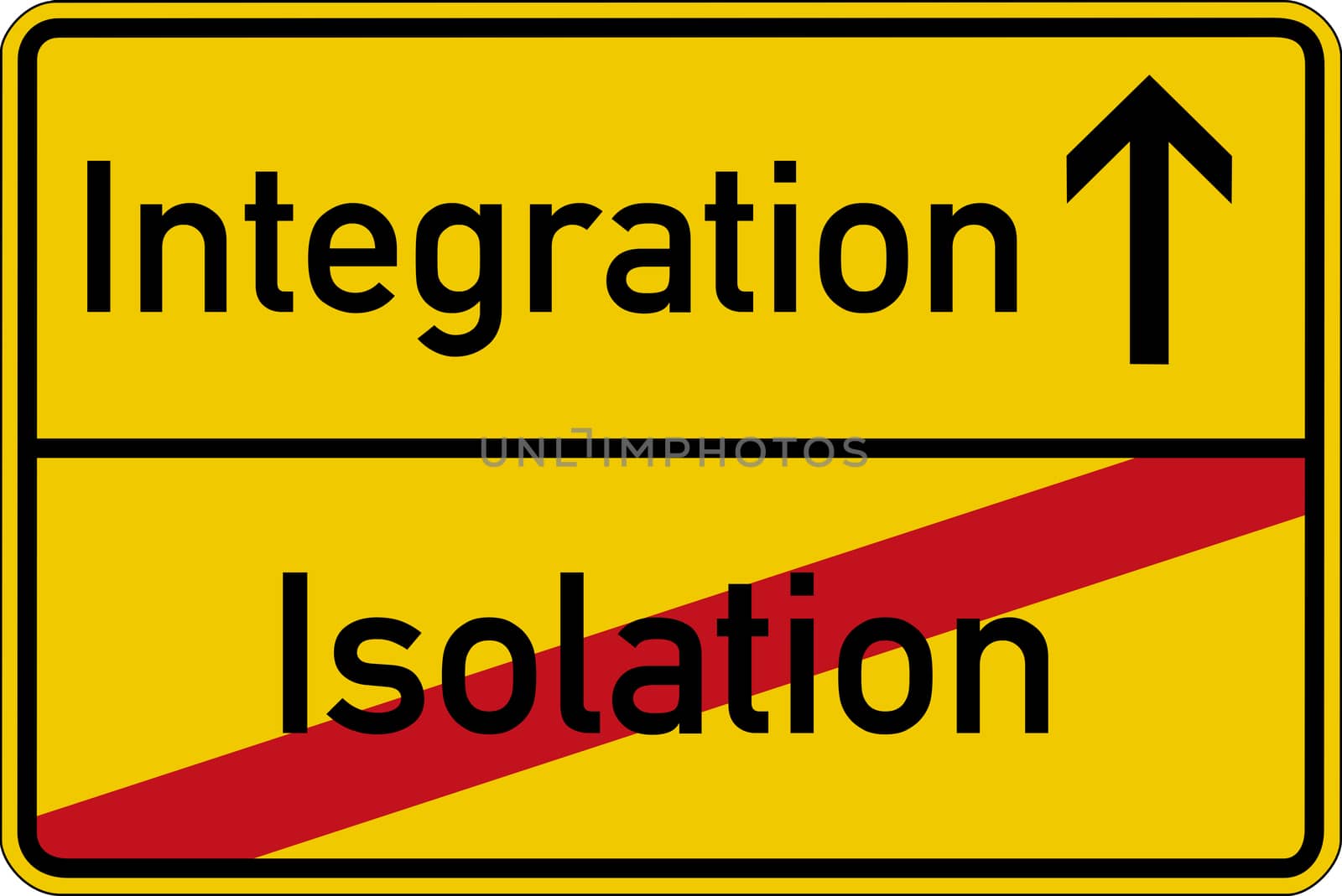 The German words for isolation and integration (Isolation and Integration) on a road sign