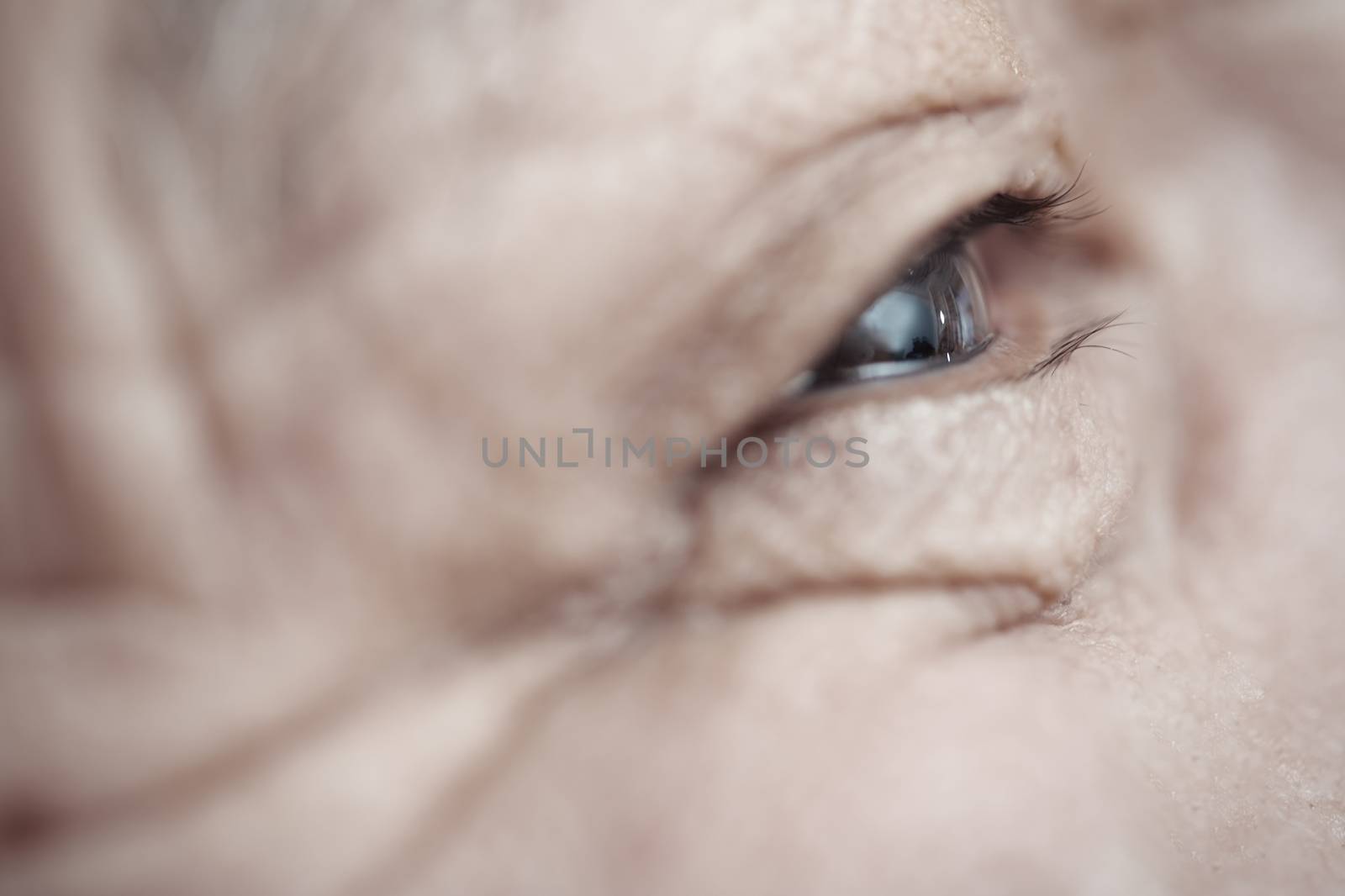 Close-up view on the eye of elderly human