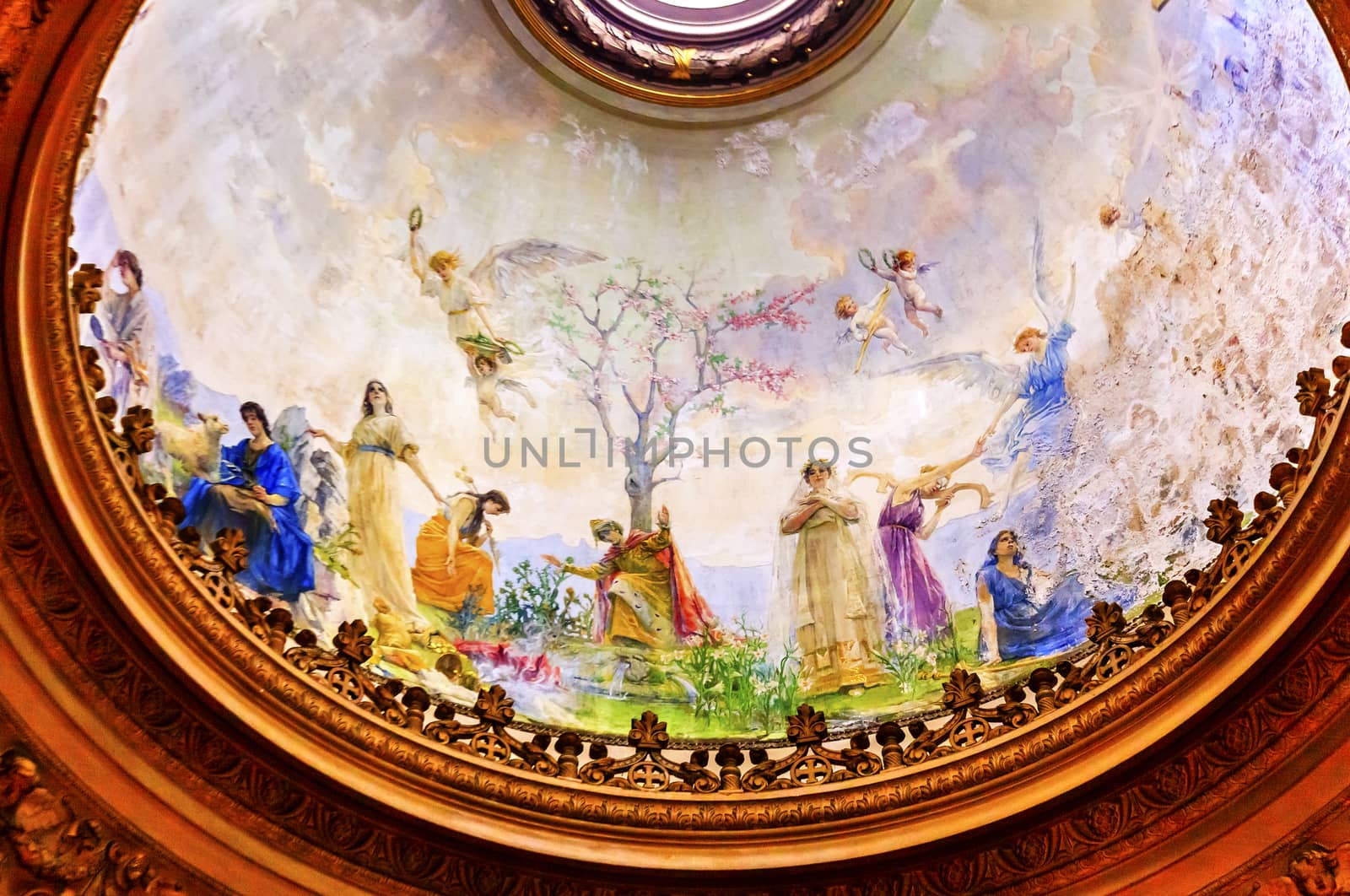 Angels Heaven Frescos Dome San Francisco el Grande Royal Basilica Madrid Spain. Basilica designed in the second half of 1700s, completed by Francisco Sabatini.