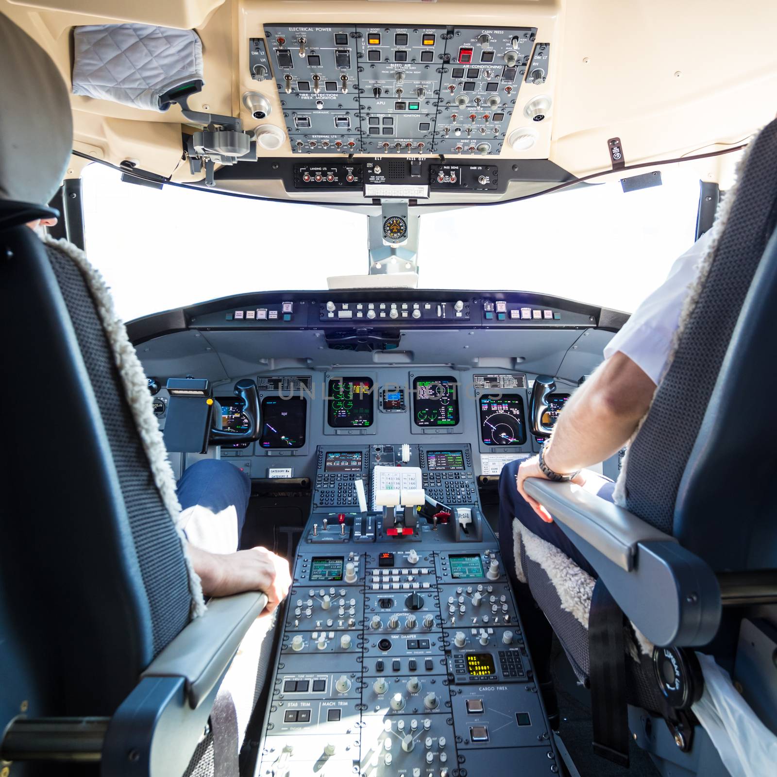 Interior of airplane cockpit. by kasto