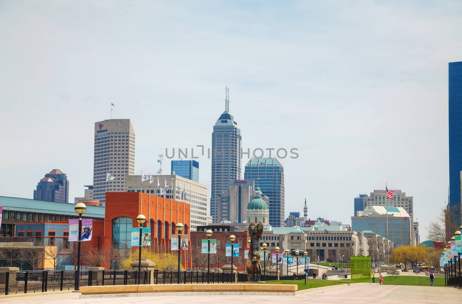 INDIANAPOLIS - APRIL 11: Downtown overview on April 11, 2014 in Indianapolis, Indiana. It's the capital and most populous city of the U.S. state of Indiana, and also the county seat of Marion County.