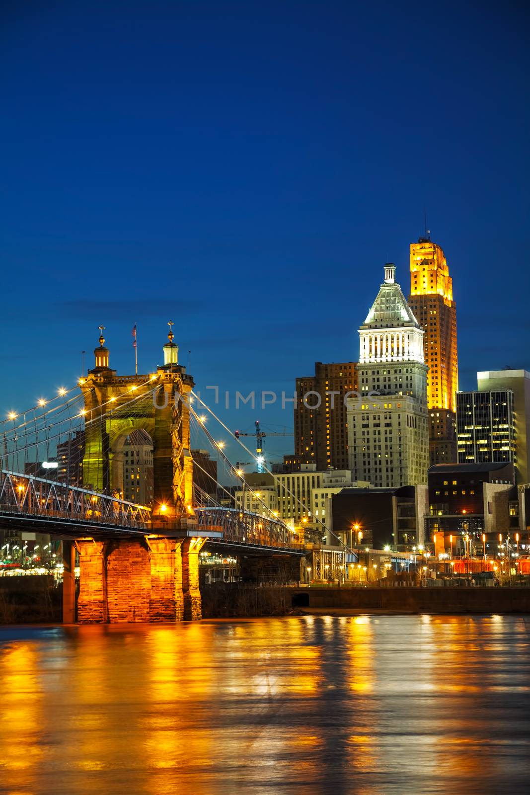 Cincinnati downtown overview early in the night