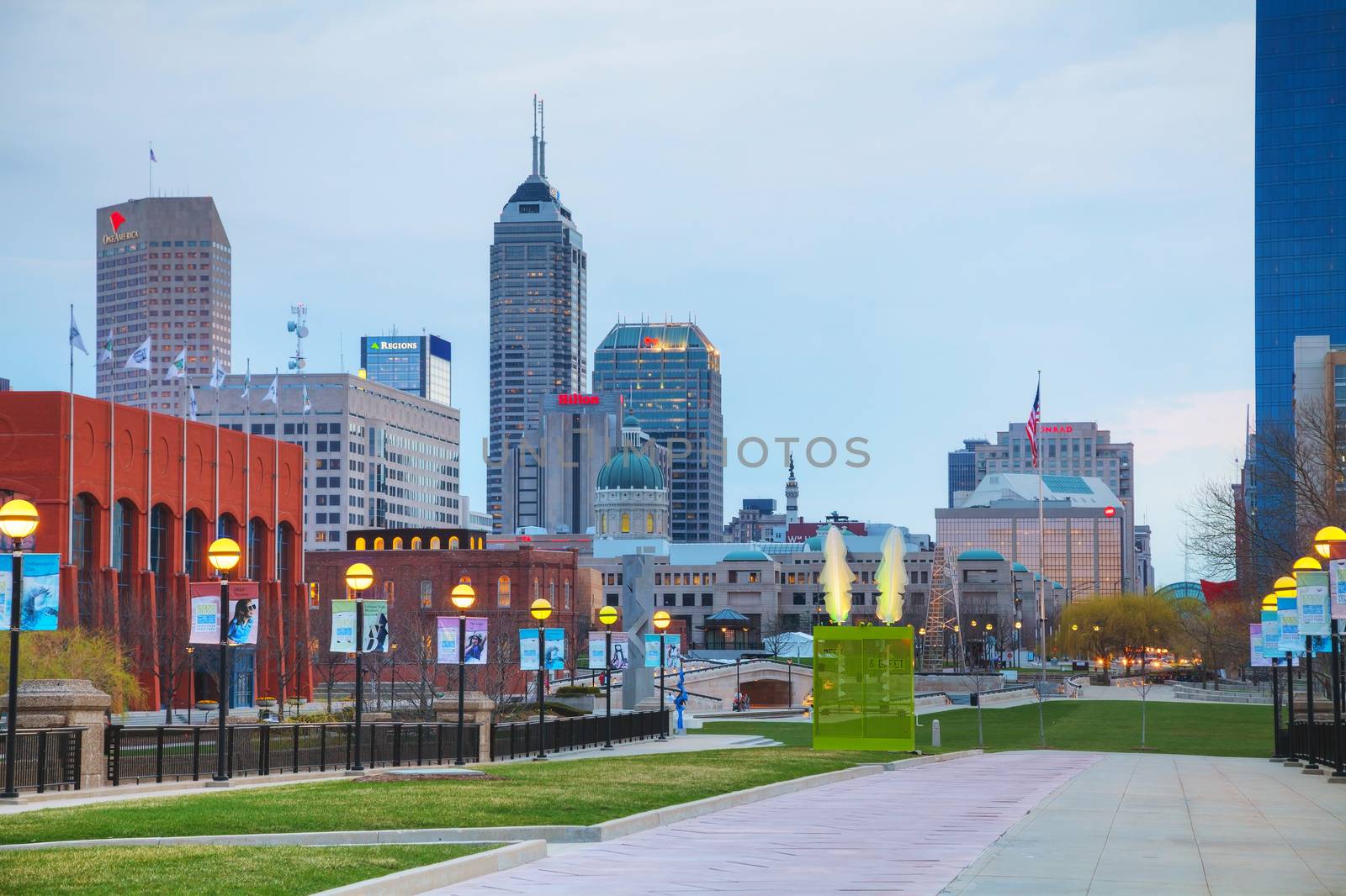 INDIANAPOLIS - APRIL 11: Downtown overview on April 11, 2014 in Indianapolis, Indiana. It's the capital and most populous city of the U.S. state of Indiana, and also the county seat of Marion County.