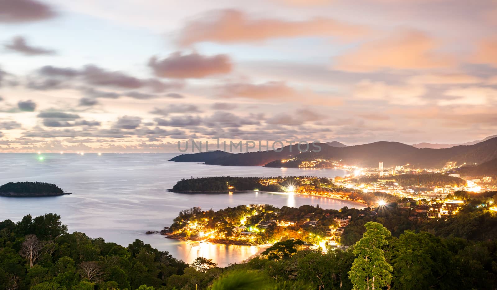 High dynamic range technique of phuket view point in twilight, Phuket Thailand