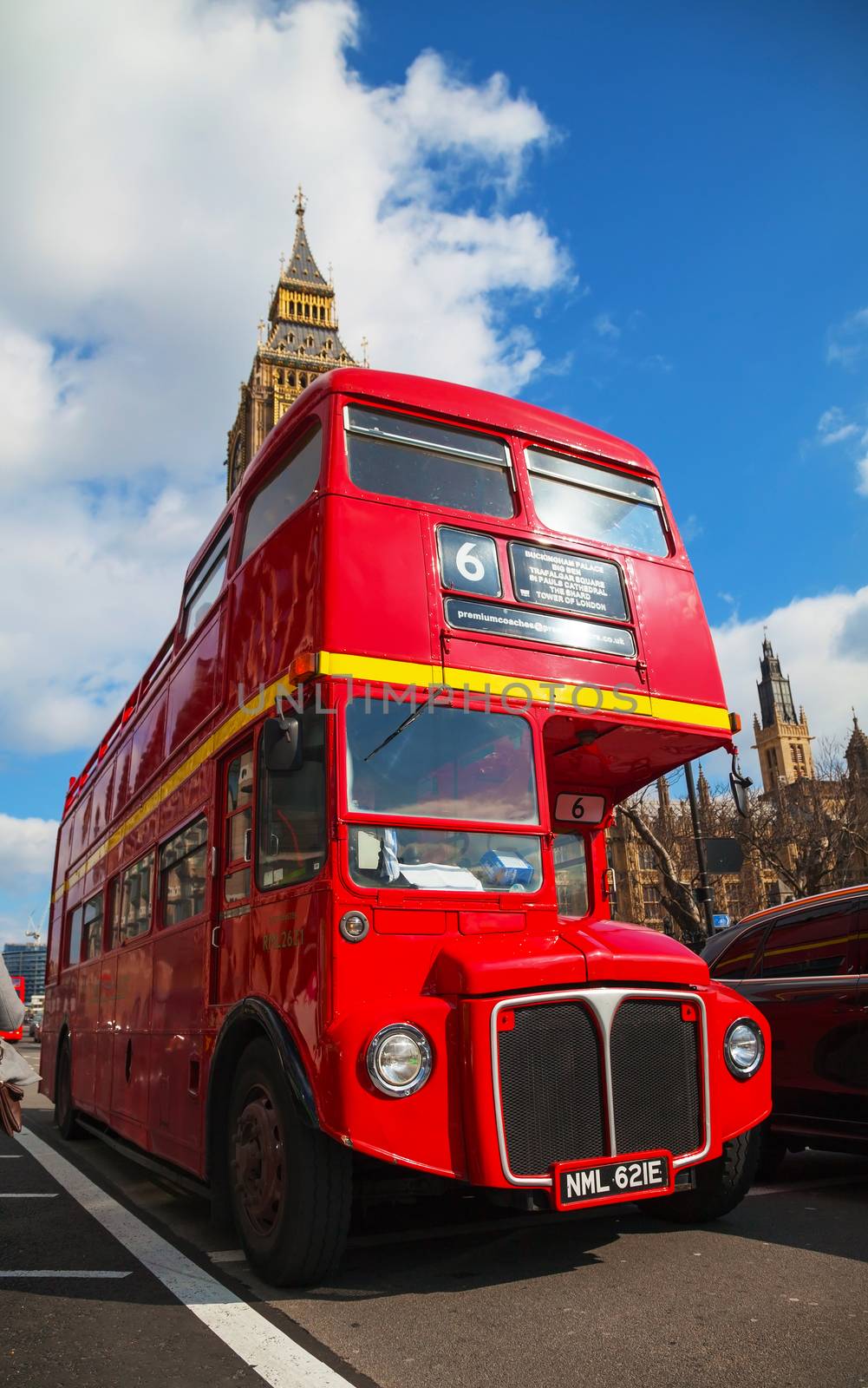 Iconic red double decker bus in London by AndreyKr