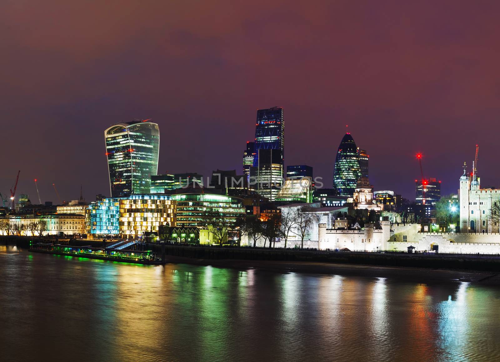 Financial district of the City of London in the night