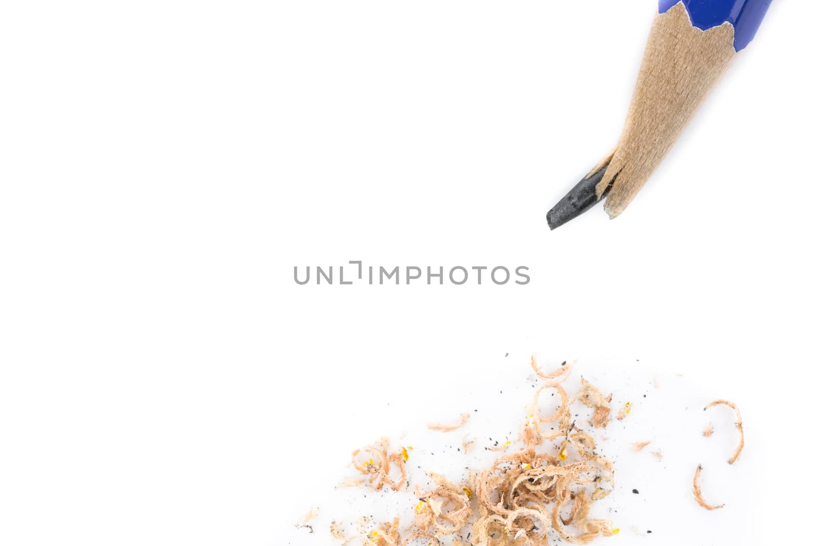 blue pencil on white background isolated from top view