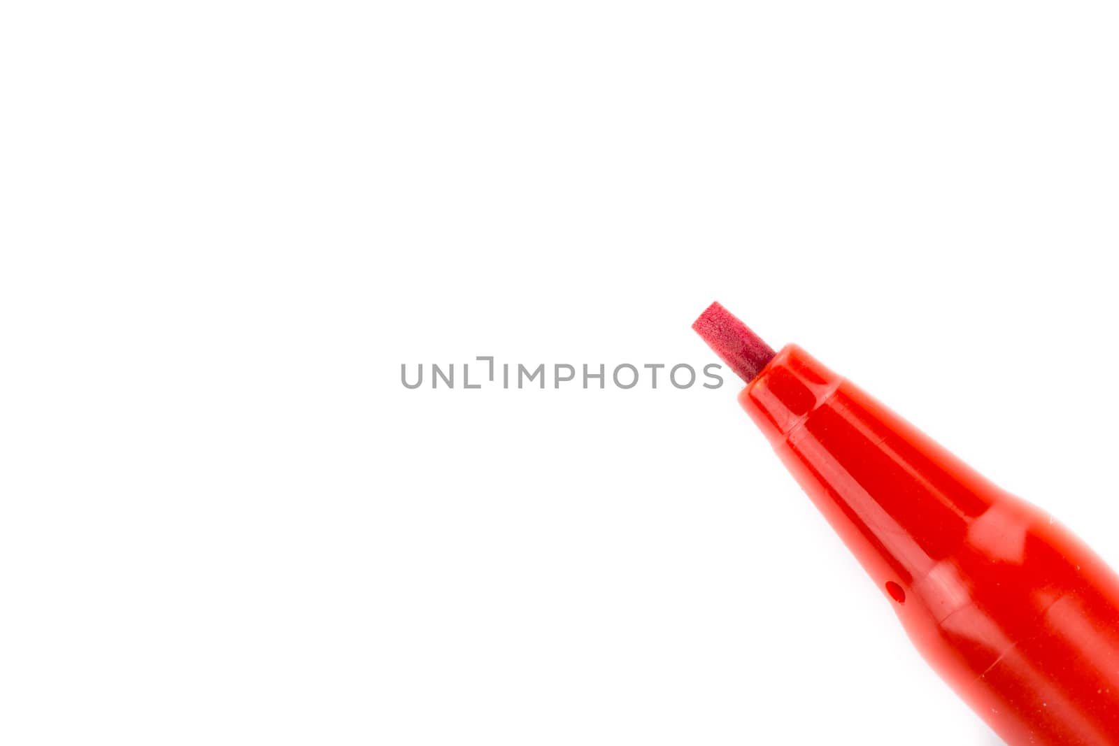 Red marker on white background from top view (isolated)