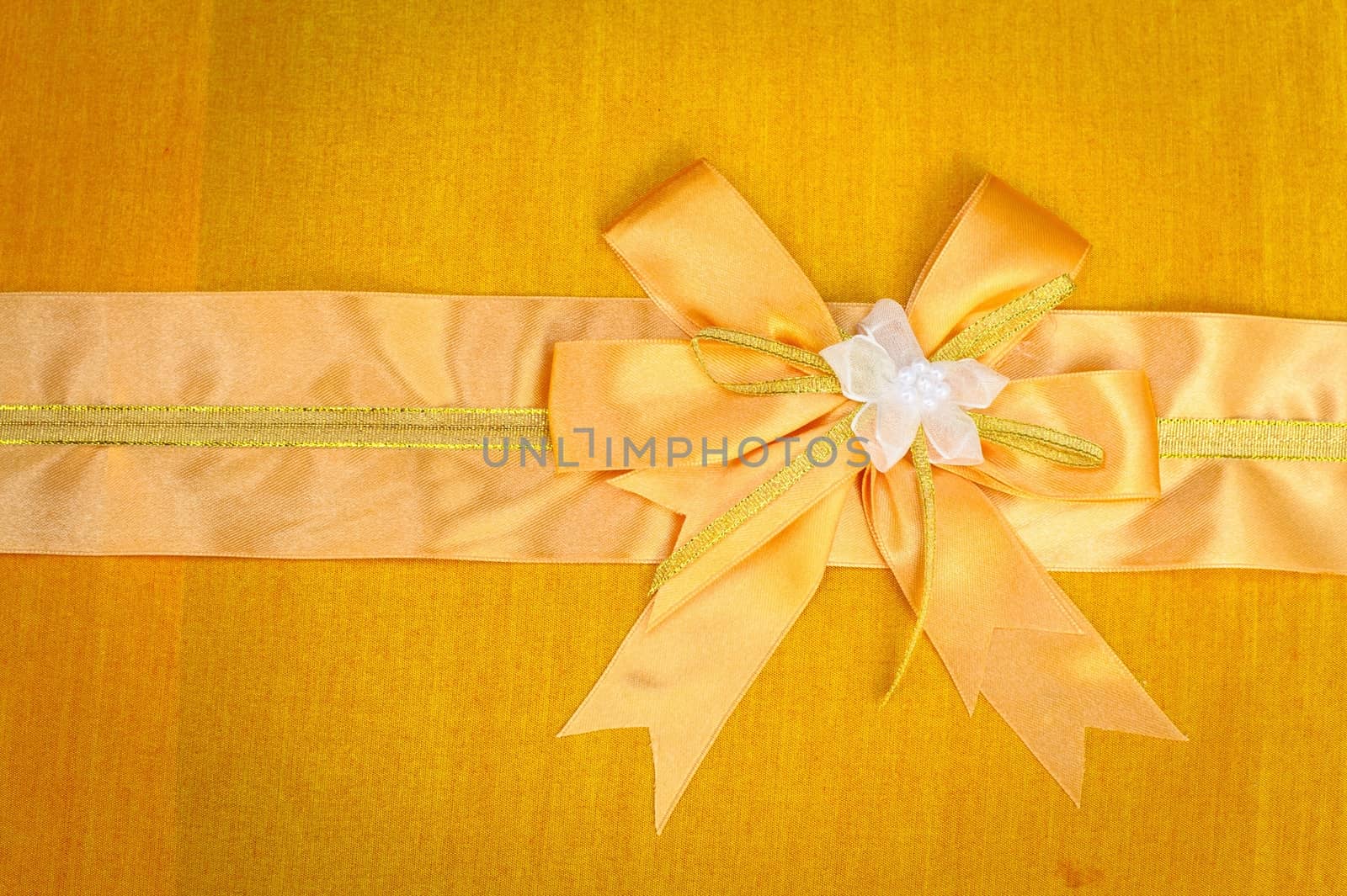 Abstract ribbon bow on fabric background. by ngungfoto