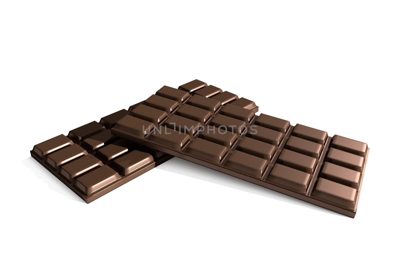 Illustration depicting two chocolate bars arranged over white.