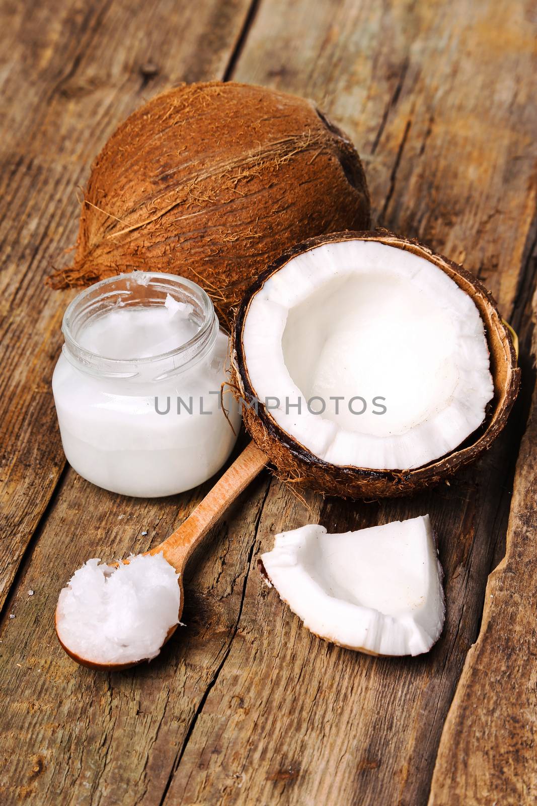 Coconut on the wooden table