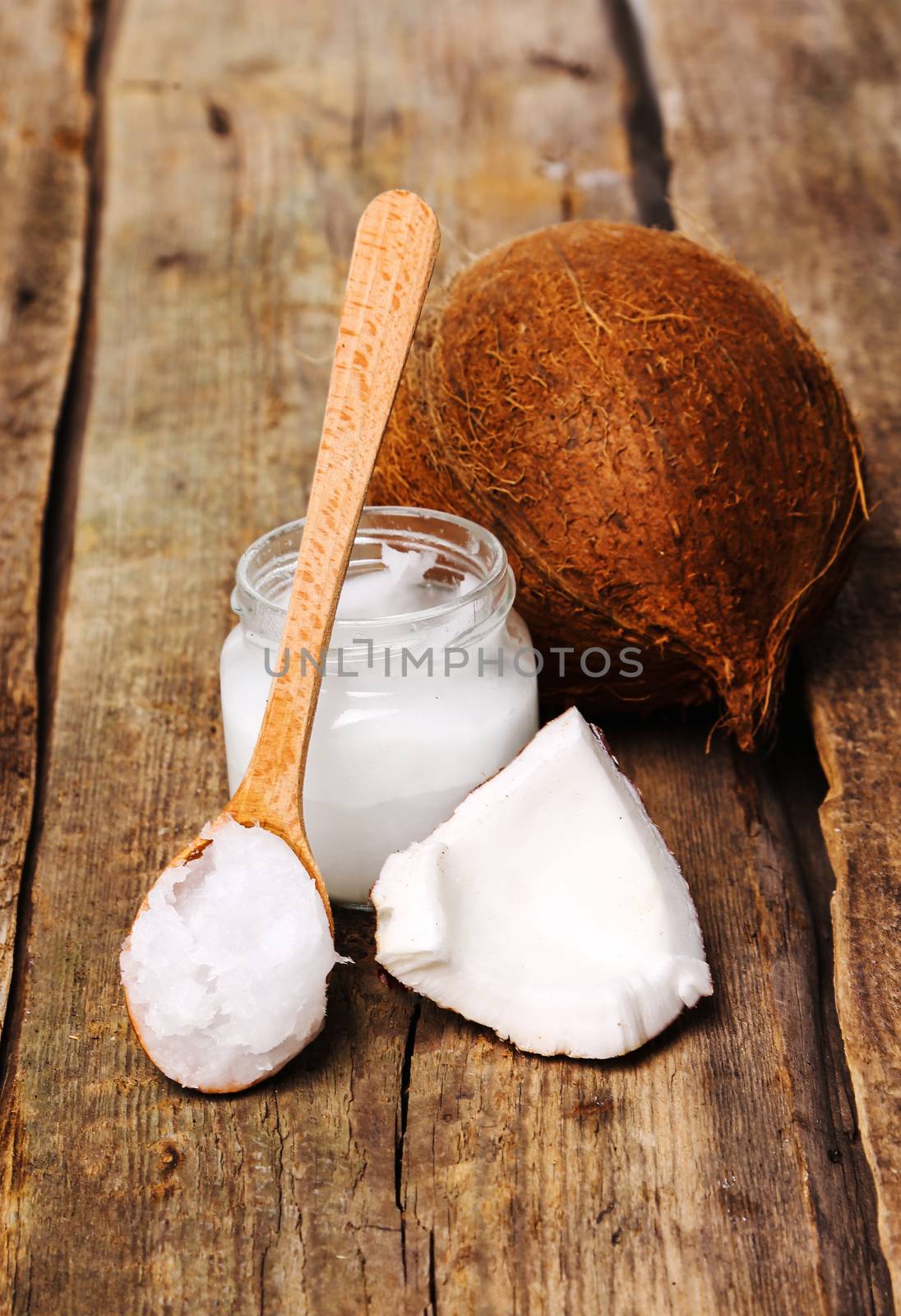 Coconut on the wooden table