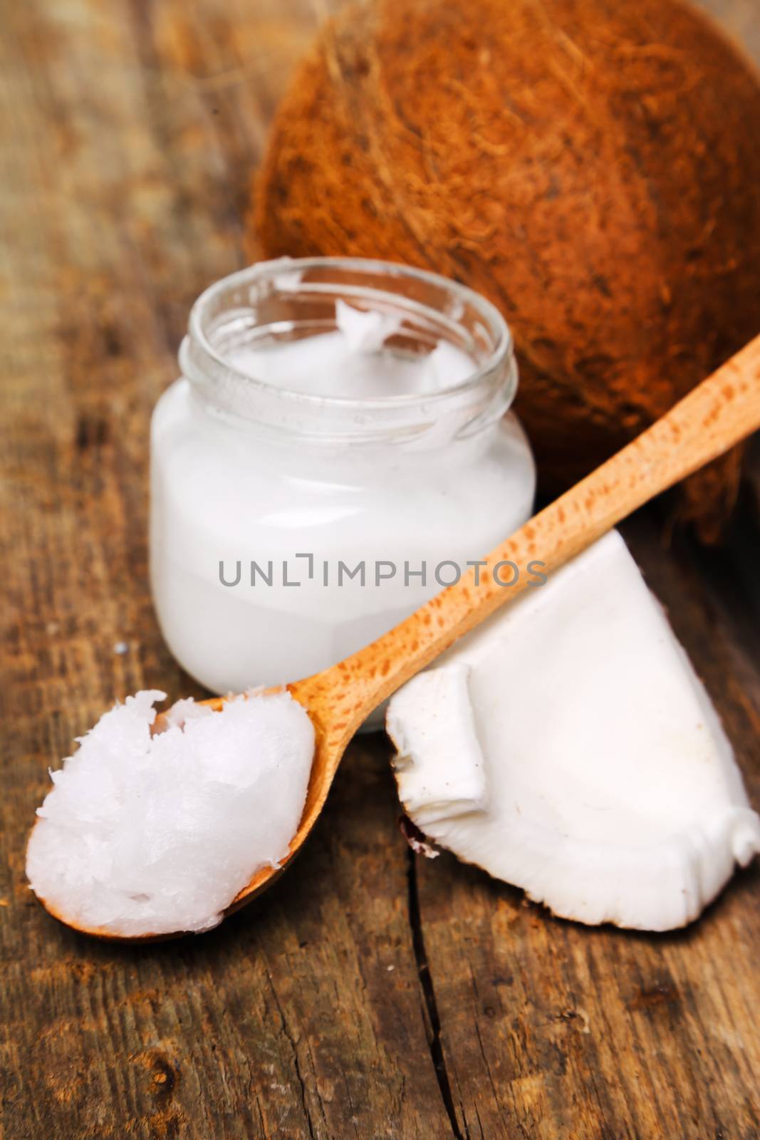Coconut on the wooden table
