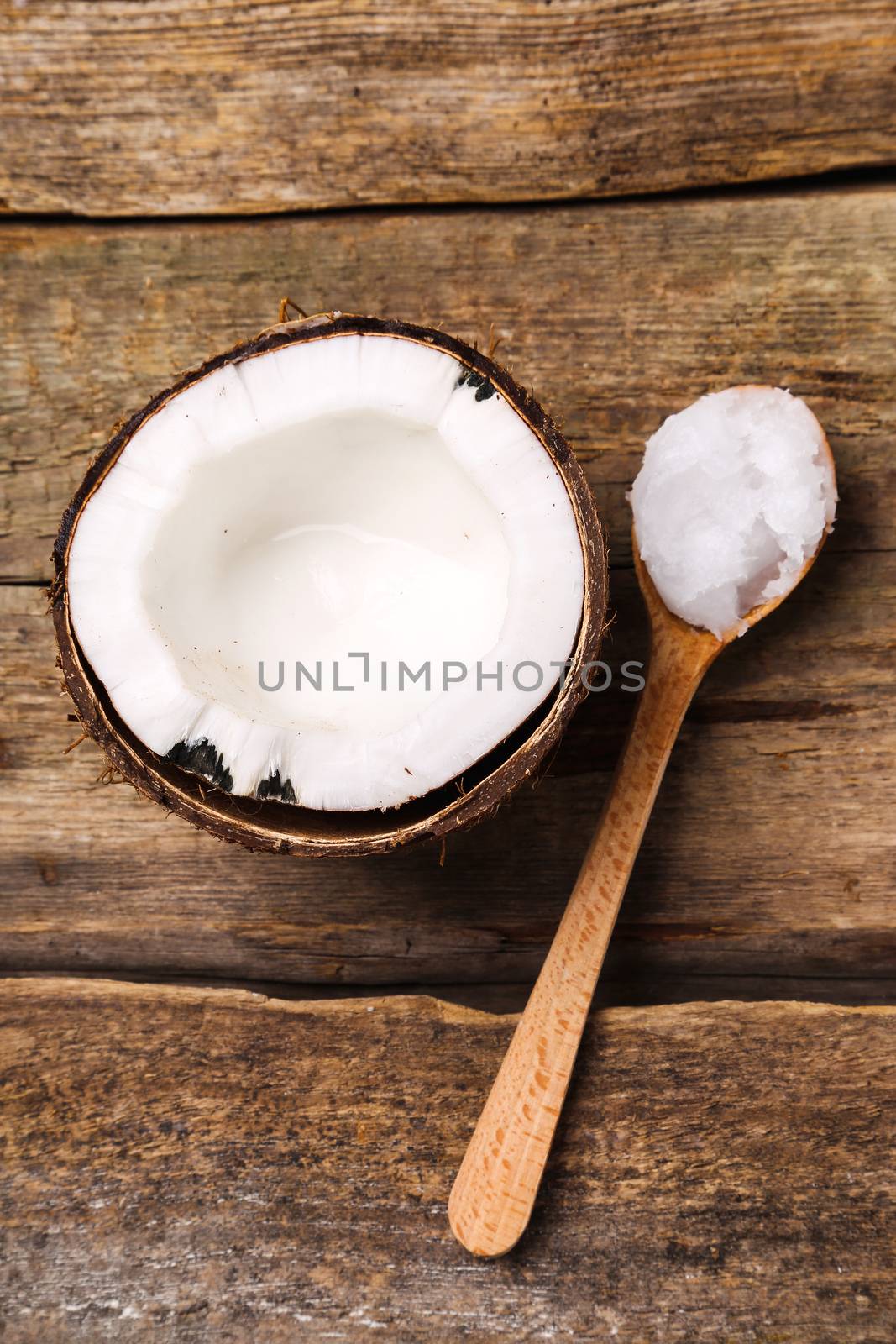 Coconut on the wooden table