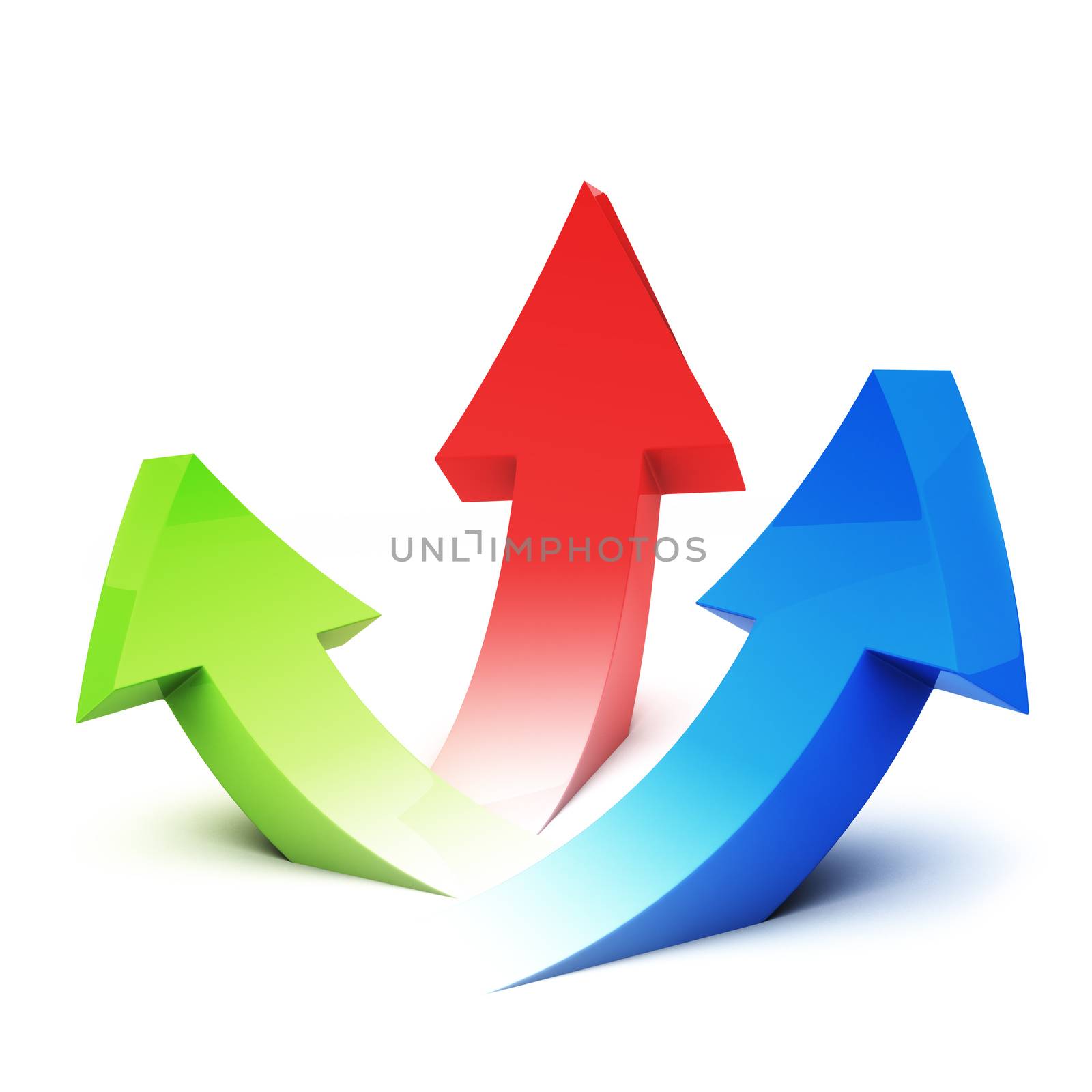 green, red and blue arrows pointing upside