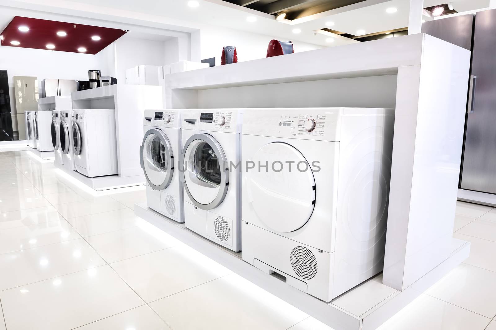 Washing machines, dryer and other domestic appliance equipment in the store