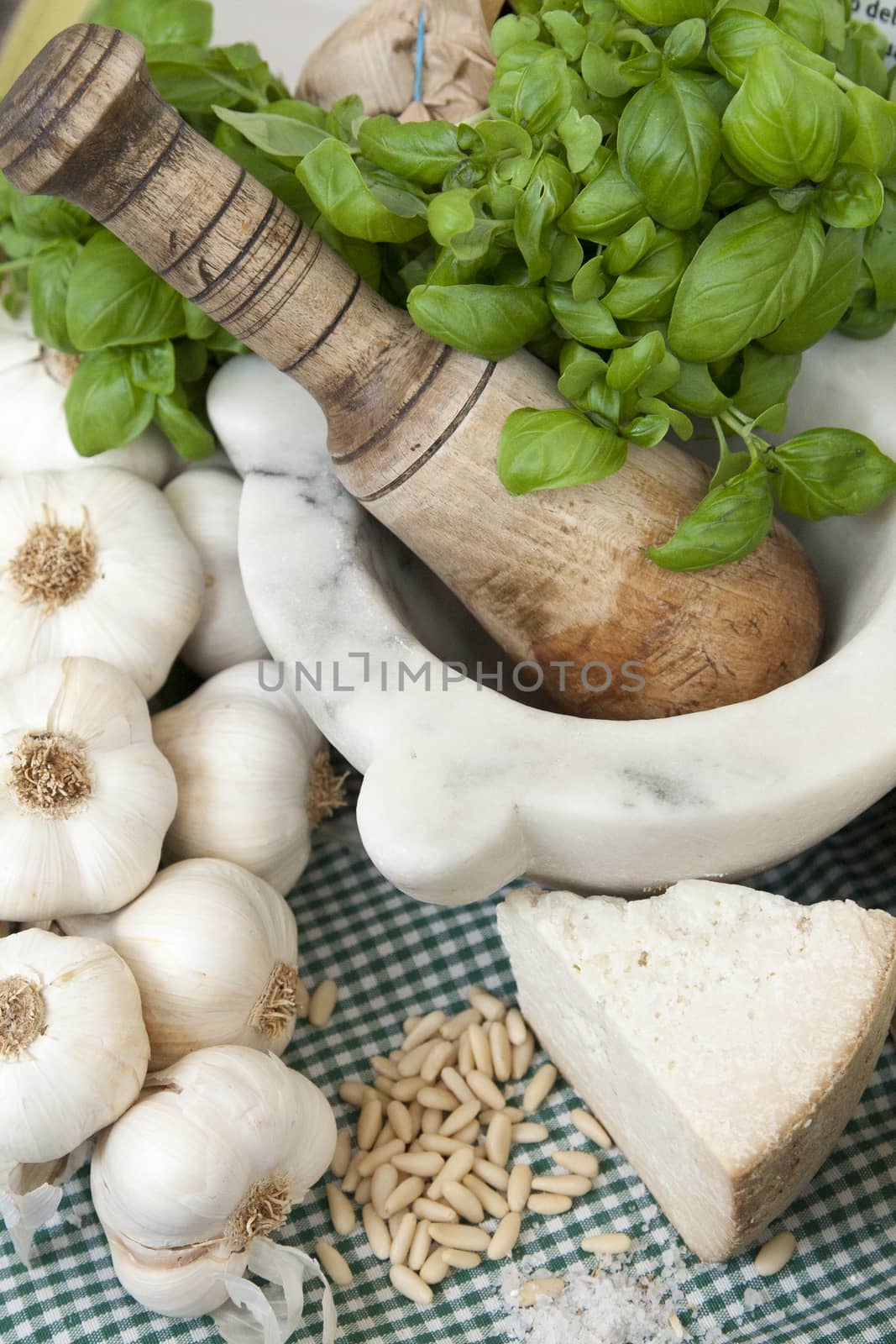 ingredients of genuine ligurian basil pesto