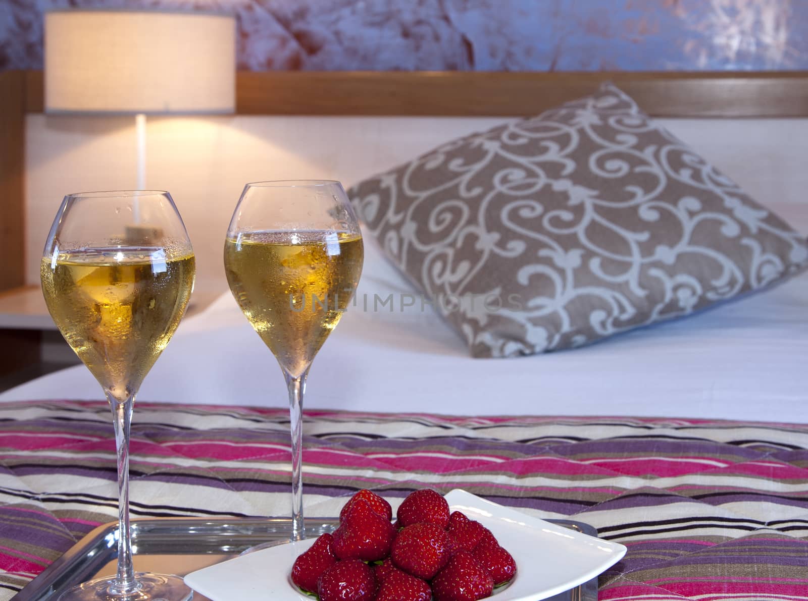 romantic drink for two with wine and strawberries