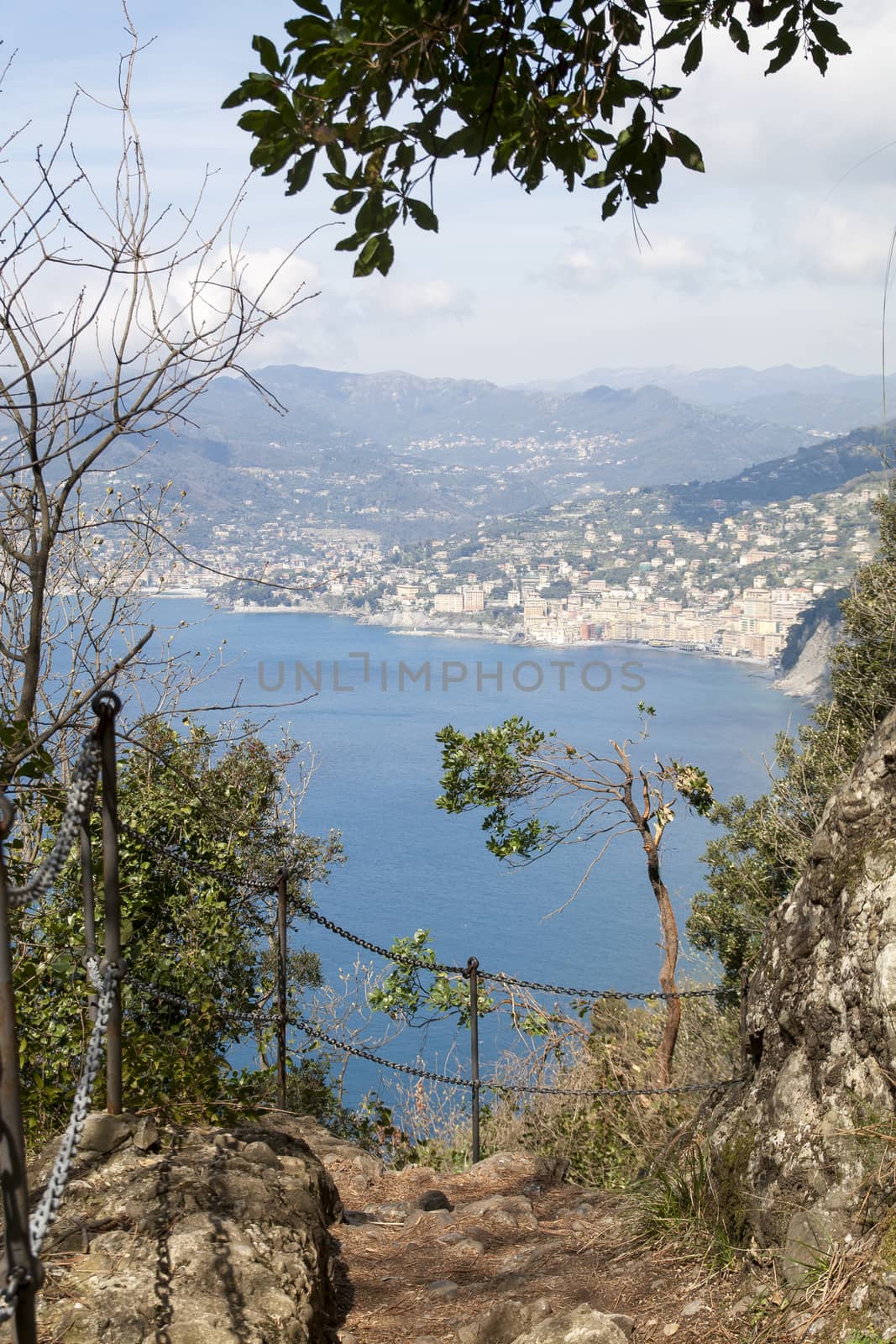 trekking on a path of the natural park of Portofino in Liguria