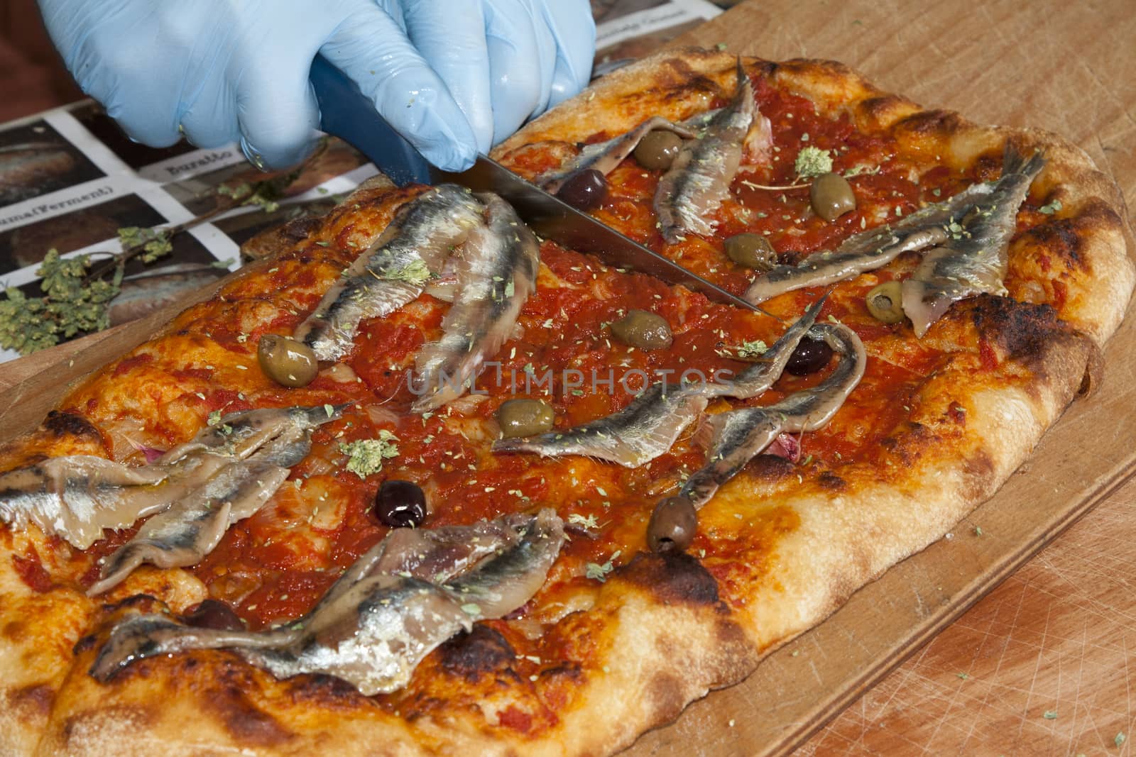 sardenaira, pizza with sardine, typical western ligurian riviera salty cake