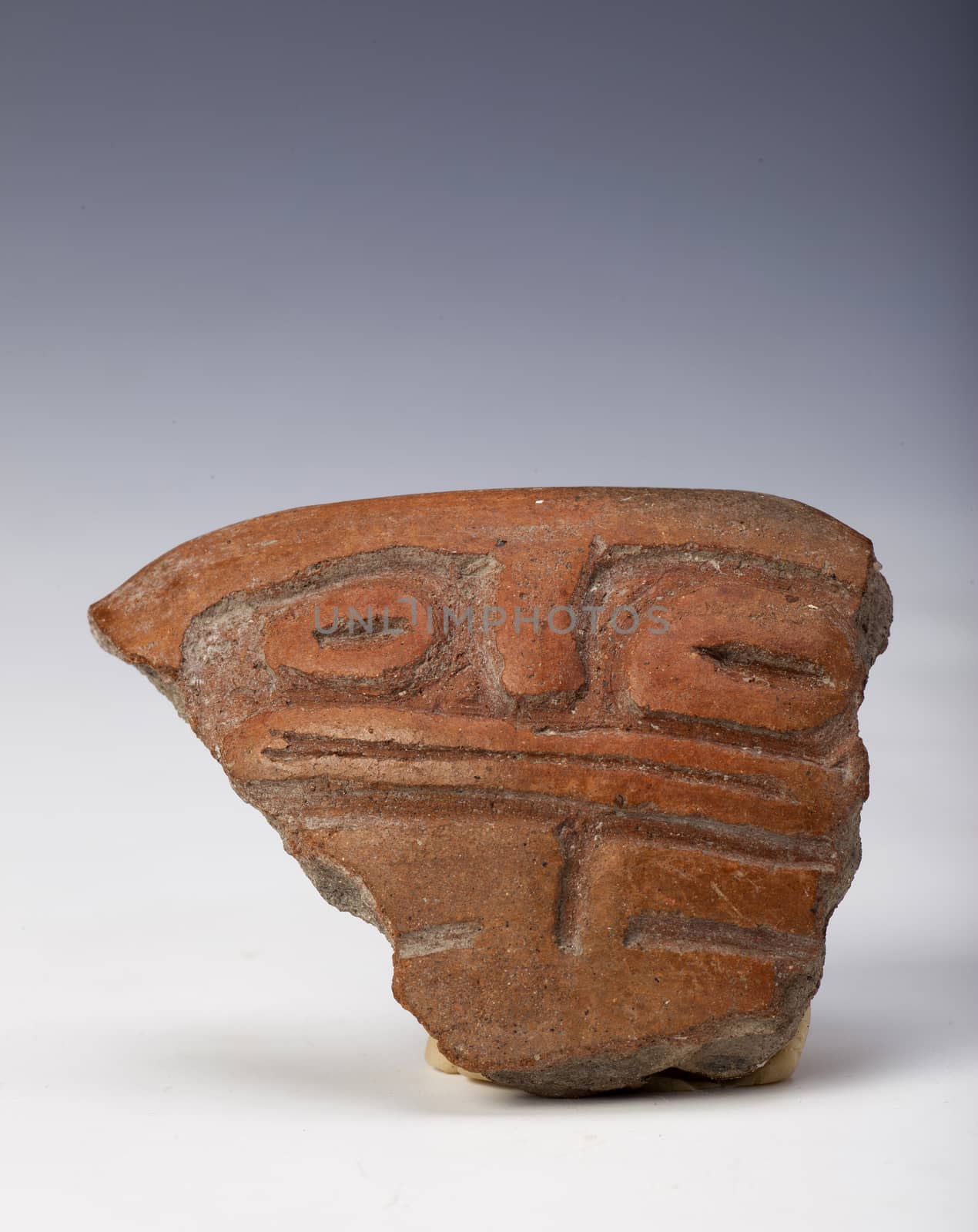 anthropomorphic representation on fragment of vessel, ancient art of ecuador