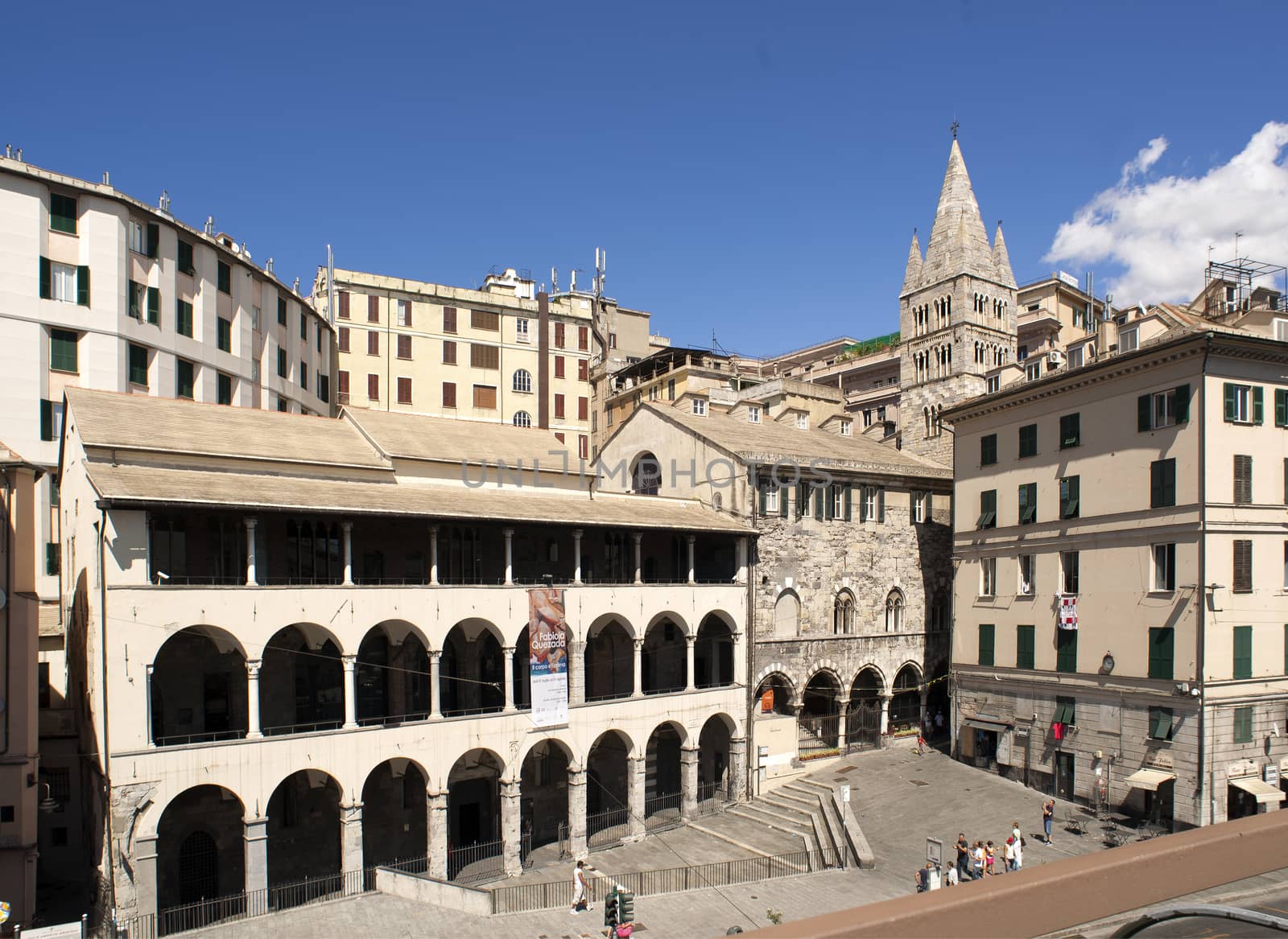 various views of Genoa, Italy, the old church called "Commeda" and historical center