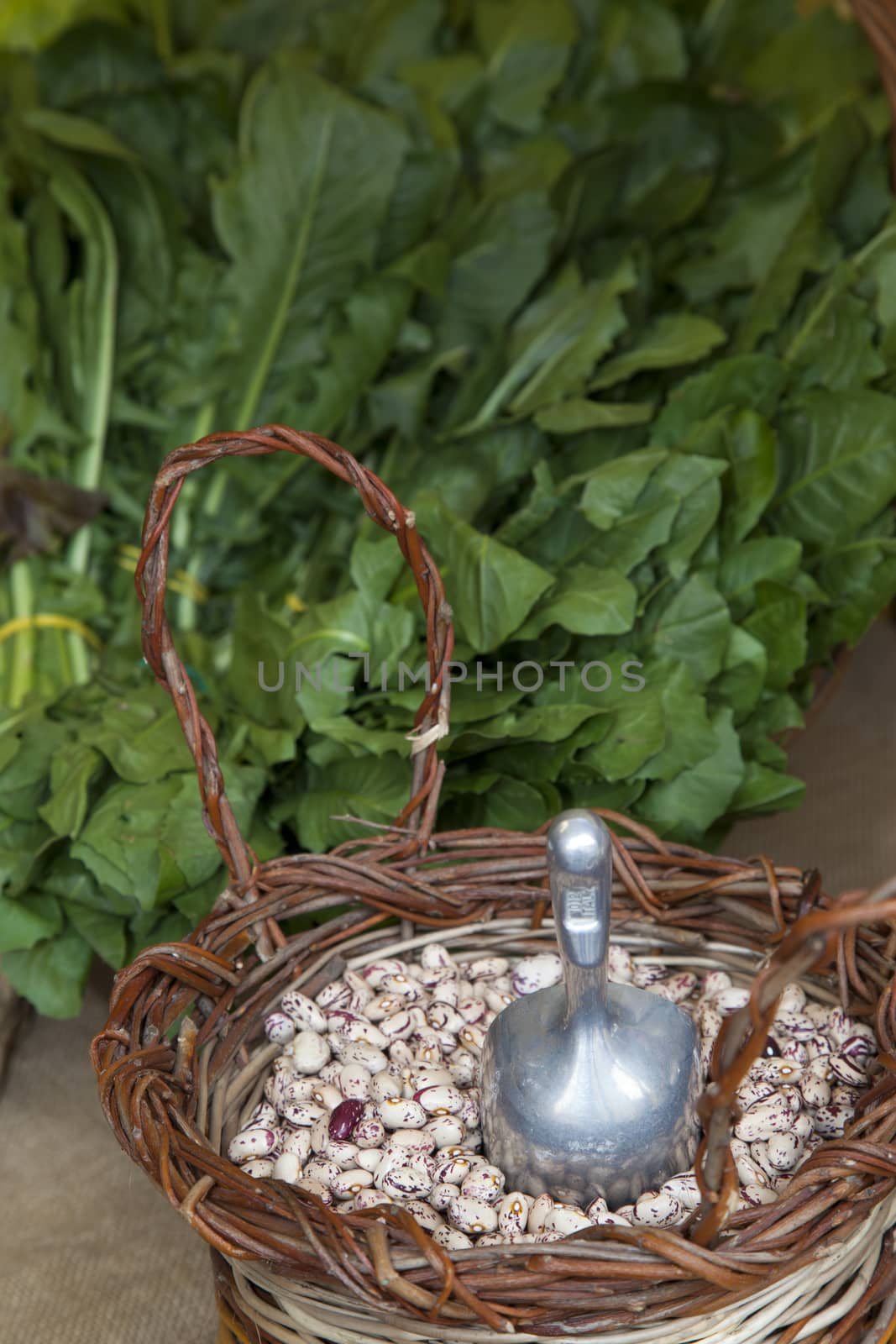 red beans in wicker basket, in market
