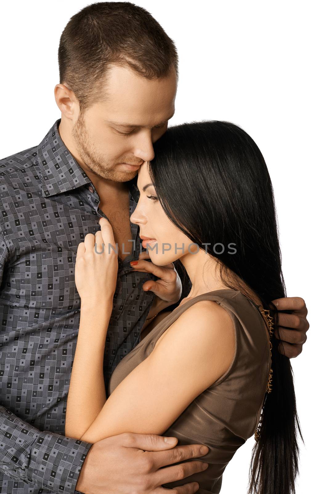 sensual couple in love on white isolated background