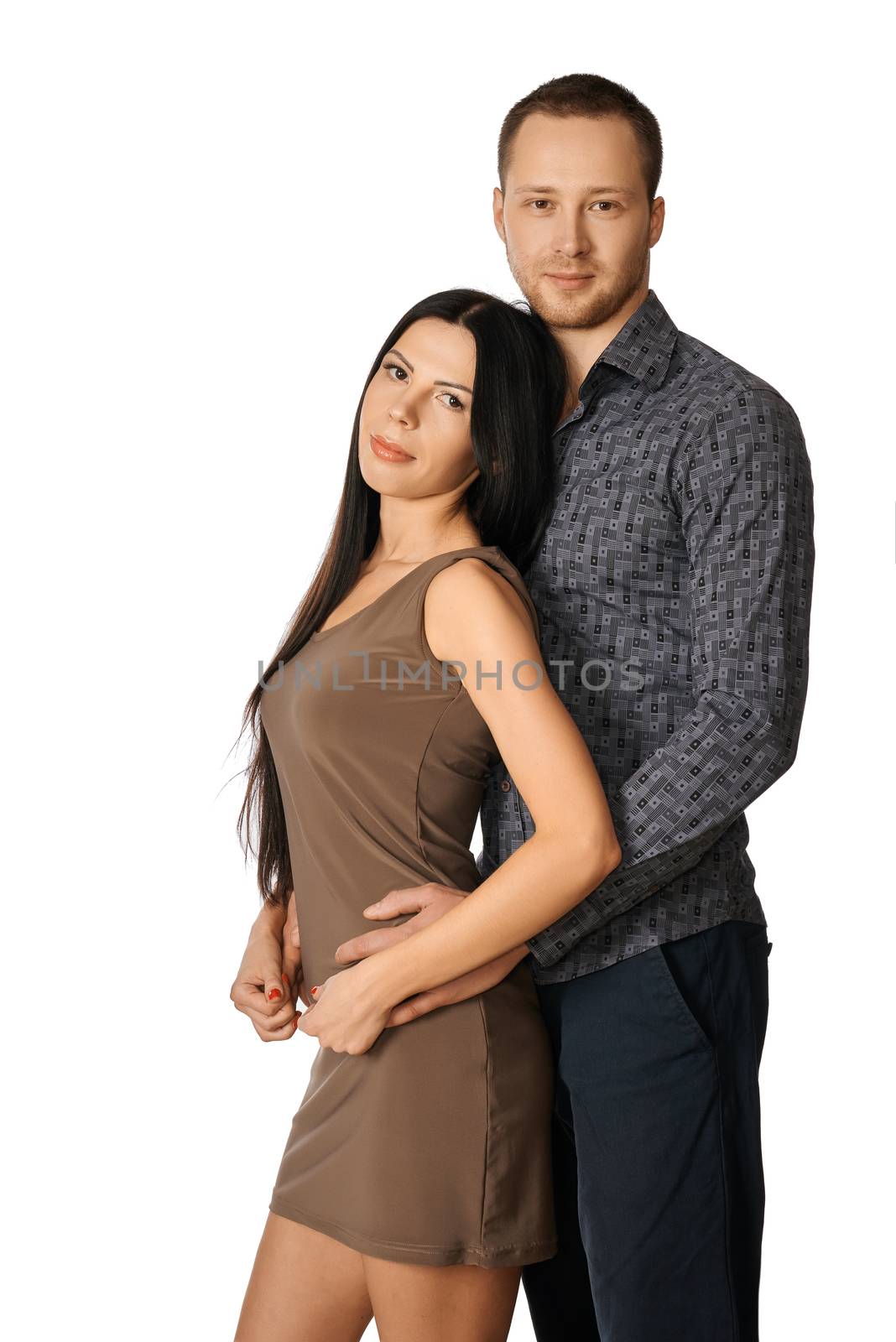 sensual couple in love on white isolated background