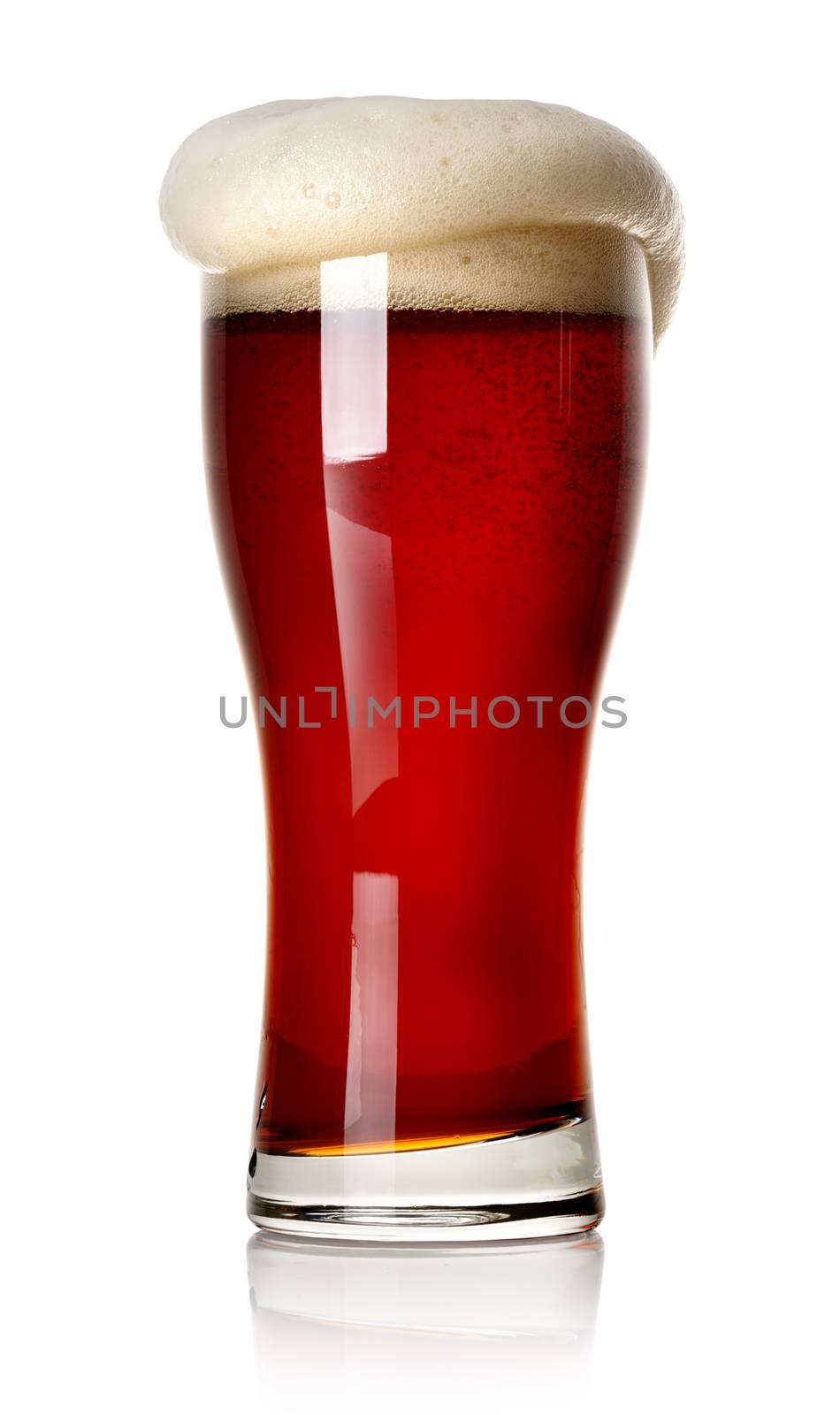 Froth on red beer isolated on white