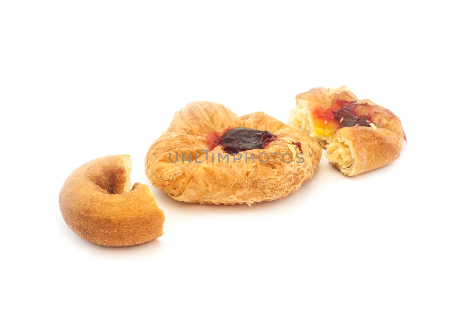 Breads with red beans on white background, Soft focus