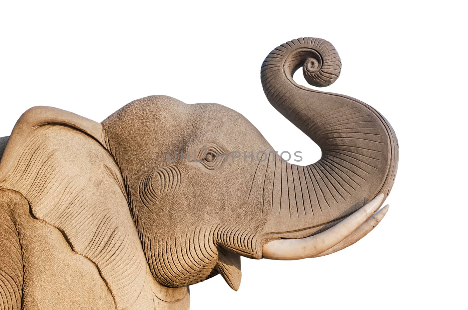 Elephant statue isolated on white background is, Readily available in Thailand 