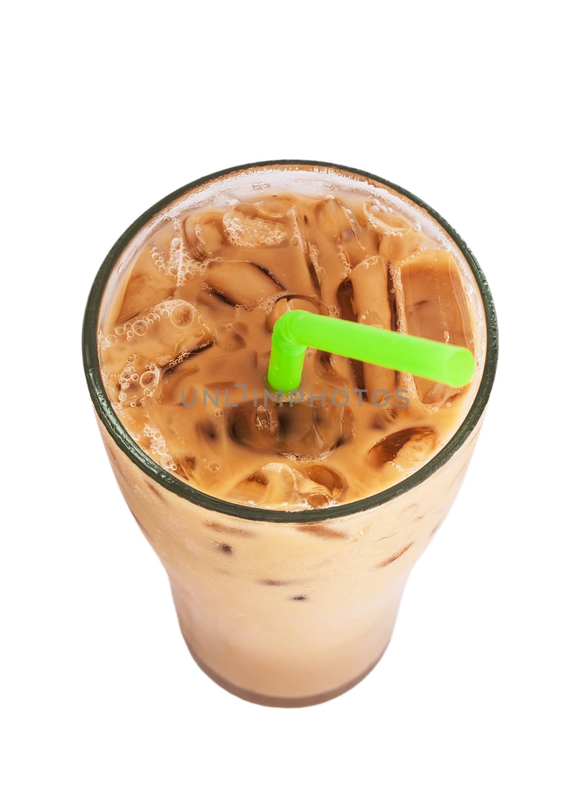 Ice milk coffee, famous drink in Thailand, Clipping paths, Isolated on white background