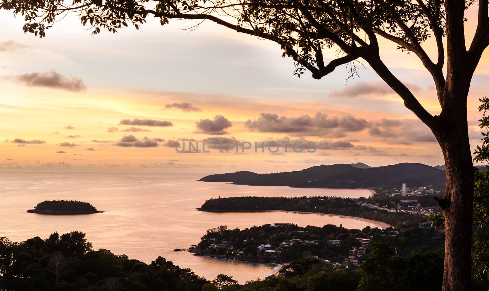 Phuket view point with color of the sunset, Beautiful natural, The popular tourist destination of tourists around the world.