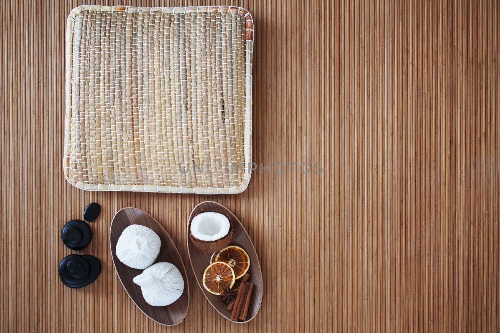 spa background with stones and coconut