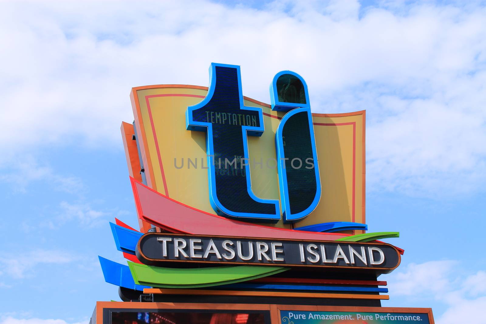 Treasure Island Hotel and Casino sign on the famous Strip.