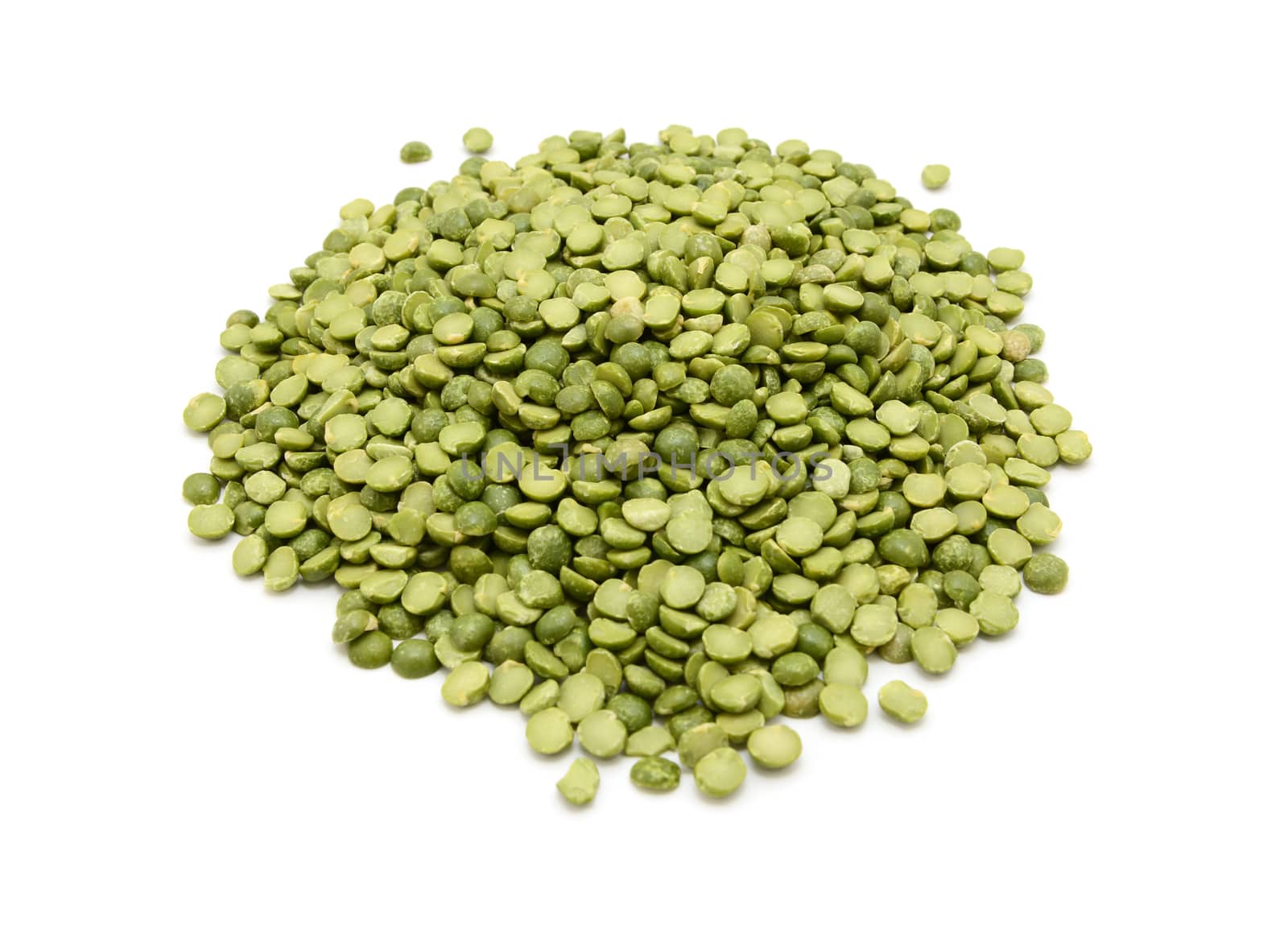 Dried green split peas, isolated on a white background