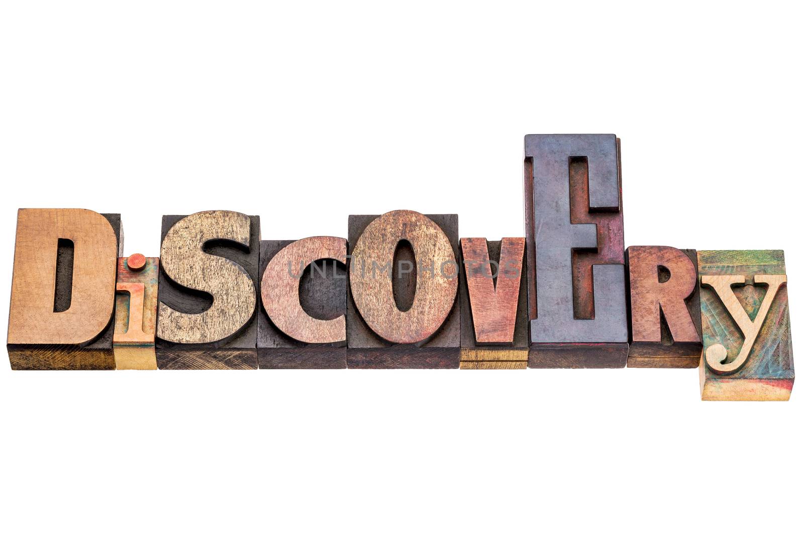 discovery word in vintage wood type by PixelsAway