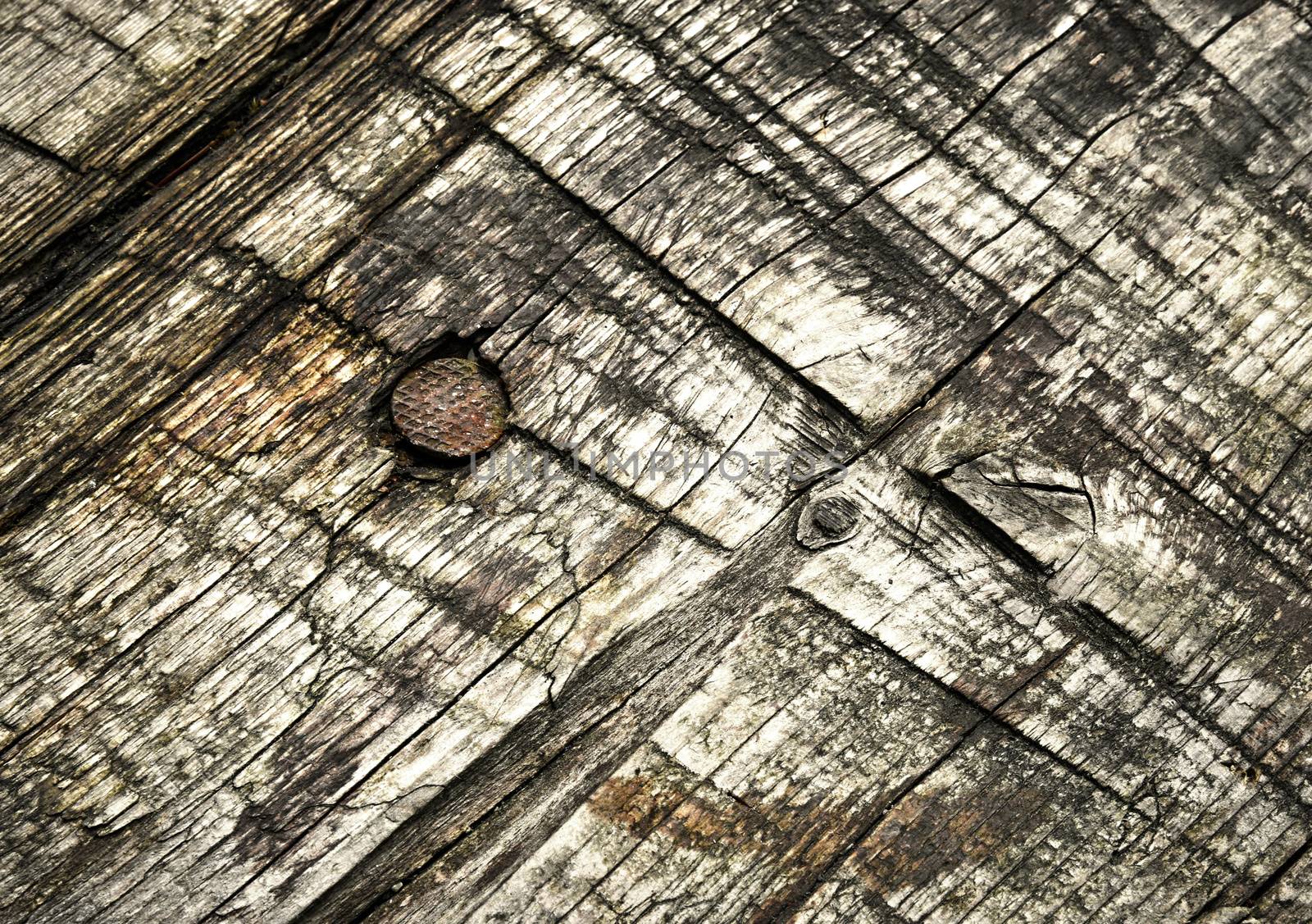 background or texture Old wooden board with nail