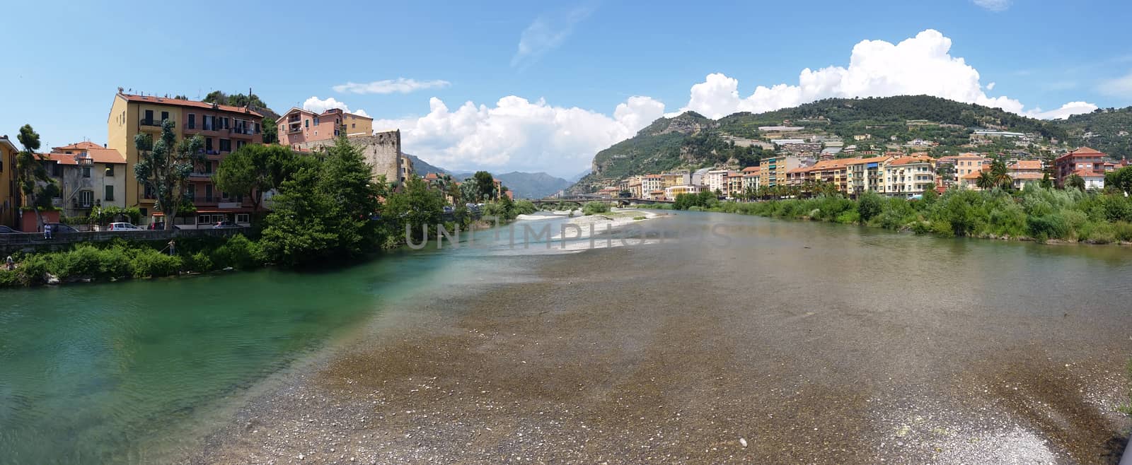 Roya, the river at Ventimiglia, Italy