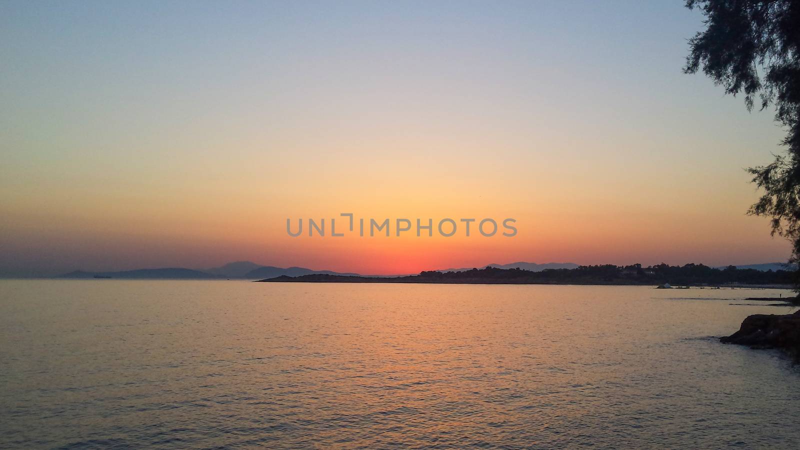 Sunset with wonderful colours in Voula, Attica, Greece.