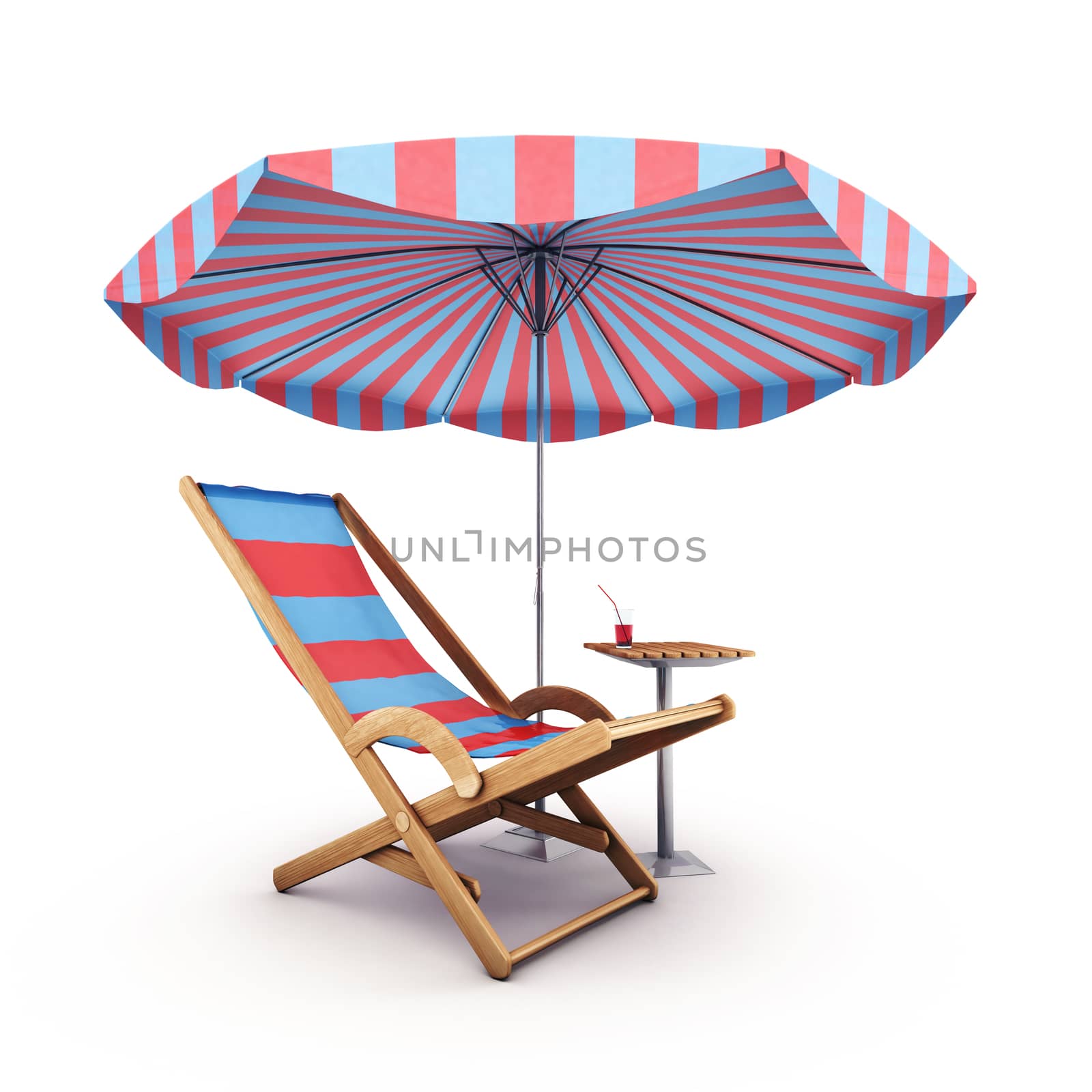 chair and parasol isolated on white background