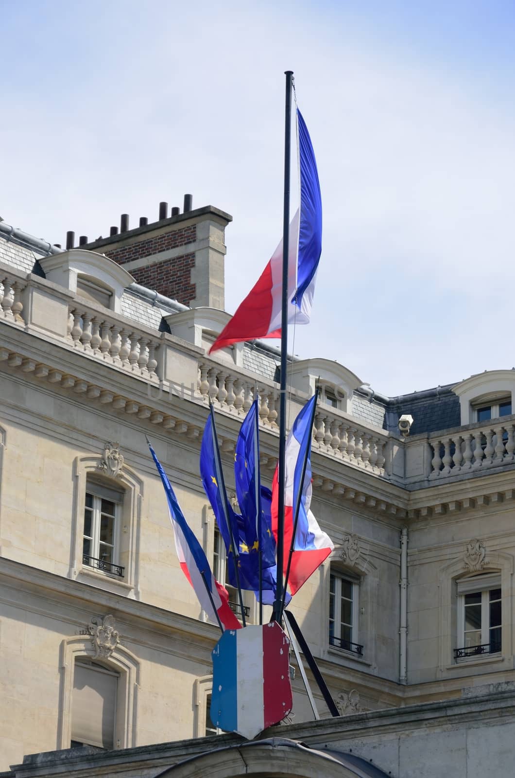 French flags at front o governmentf building